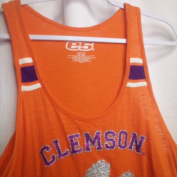 E5 Tank Top L Women Clemson Tigers Racer Back Glitter Orange Purple - Picture 6 of 13